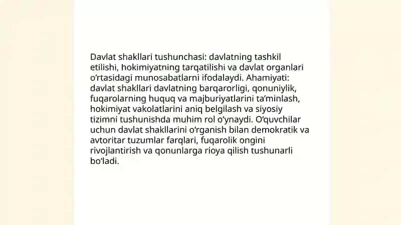 8-sinf Davlat va huquq asoslari fanidan Davlat shakillari mavzusi bóyicha slayd taqdimot tayorlash 3