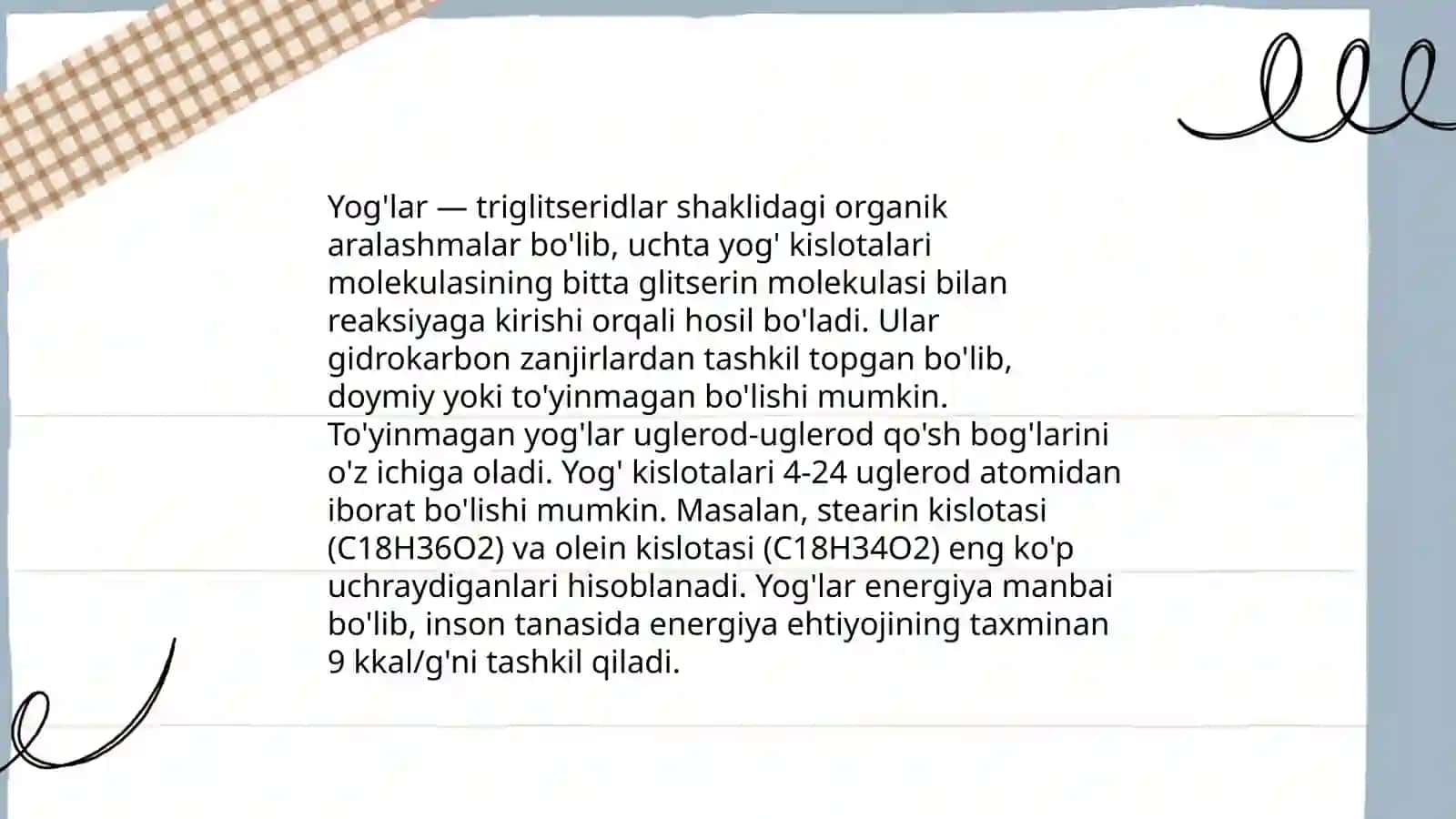 Yog'larning kimyoviy xossasi olinishi biologik ahamiyati 3