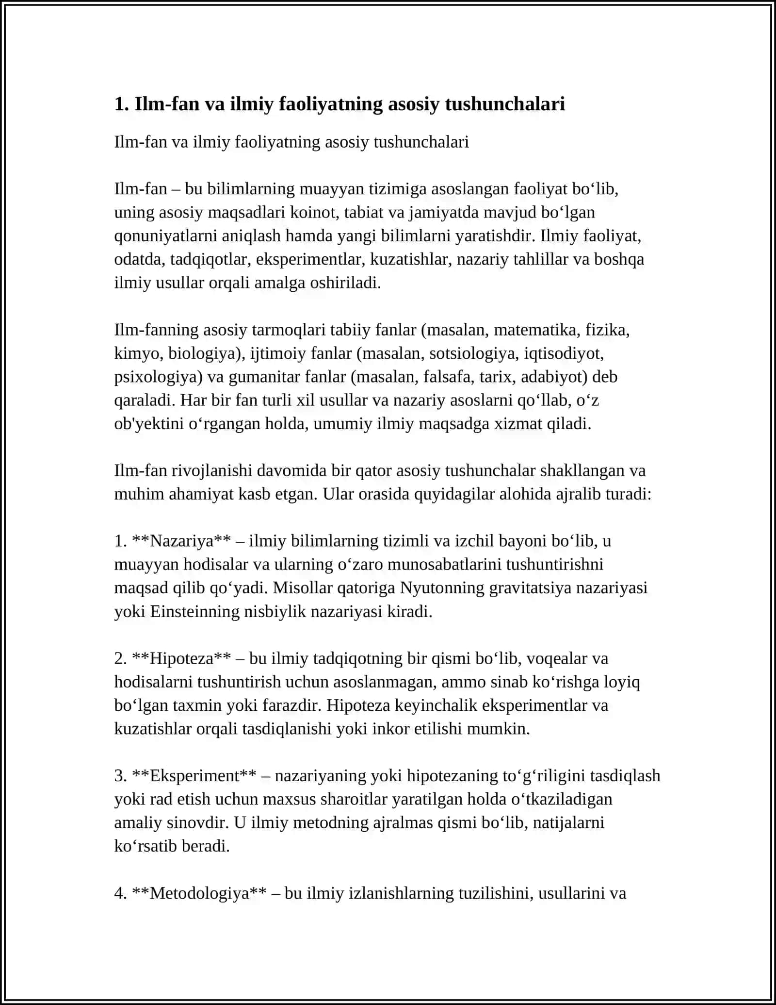 MUSTAQIL ISH Mavzu: OʻZBEKISTON RESPUBLIKASINING "ILM-FAN VA ILMIY FAOLIYAT TOʻGʻRISIDA"GI QONUNI 3
