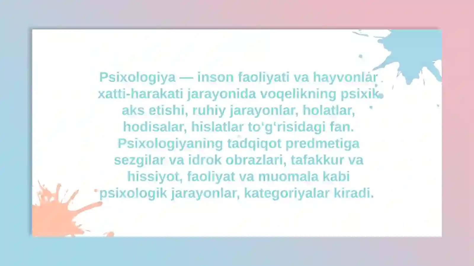 Psixologiya fanining predmeti maqsadi va vazifalari. Psixologiya fanining obyekti va ilmiy tadqiqot metodlari. Tibbiyot xodimi faoliyatida psixologik bilimlarni ahamiyati 3
