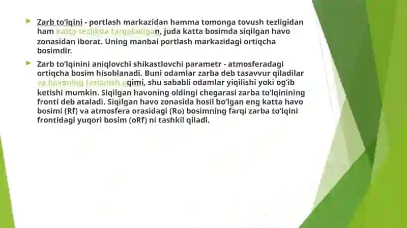 To’lqin zarbi . Jabrlanish zonalari tavsifi.Yorug’lik ajralishi o’tuvchi nurlar. 3