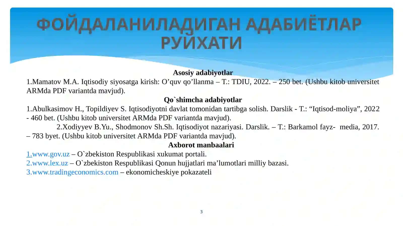 ИҚТИСОДИЙ СИЁСАТГА КИРИШ 3