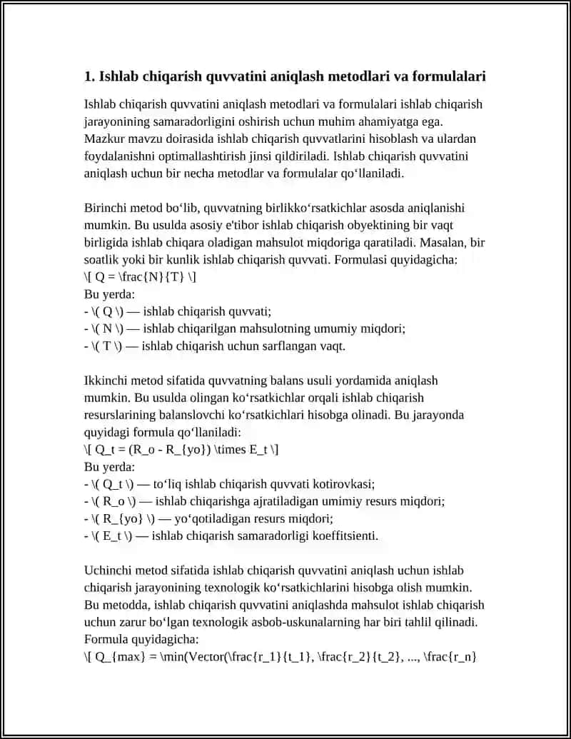 Ishlab chiqarish quvvatlarini hisoblash va ulardan foydalanishni optimallashtirish 3