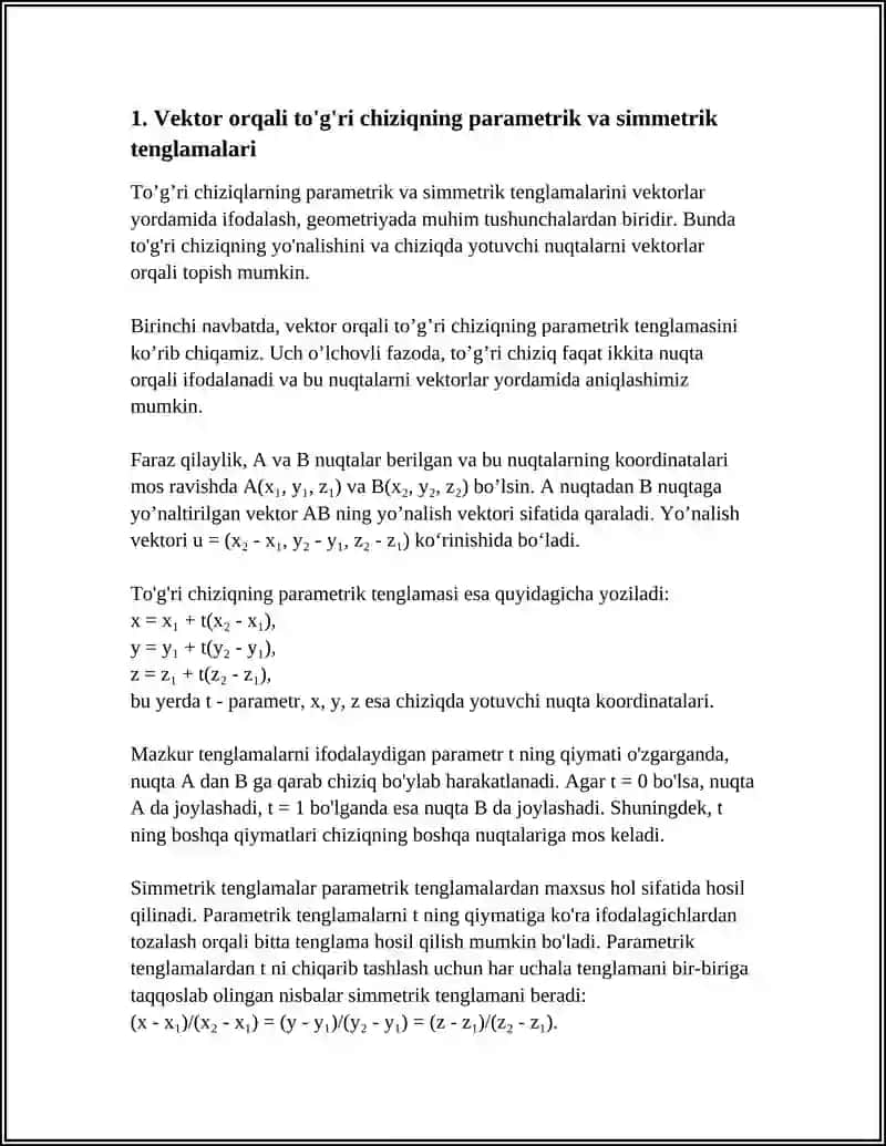 Vektorlar yordamida to'g'ri chiziq va tekislik 3
