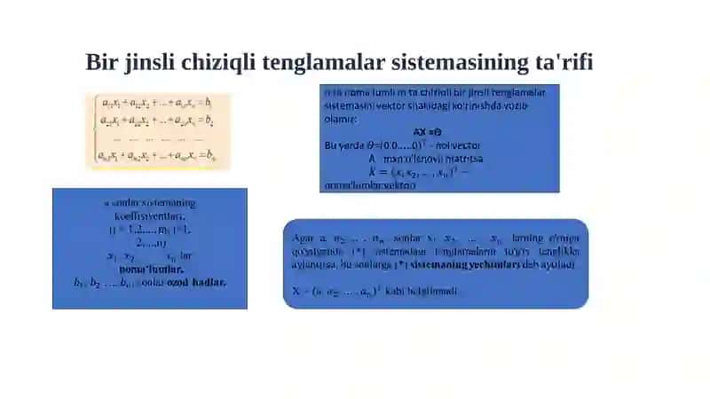 Bir jinsli chiziqli tenglamalar sistemasini fundamental yechimlar tizimi 3