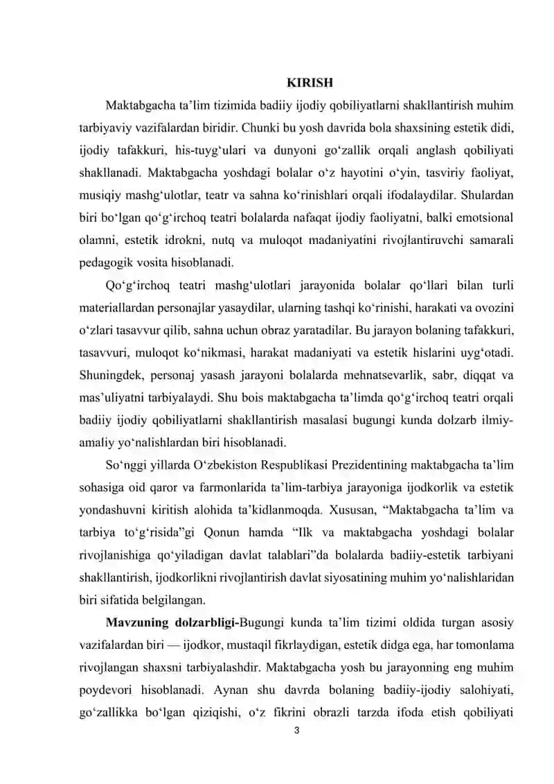 Maktabgacha yoshdagi bolalarni qoʻgʻirchoq teatri personajlarini yasash orqali badiiy ijodiy qobilyatlarini shakillantirishning tarbiyaviy ahamiyati. 3