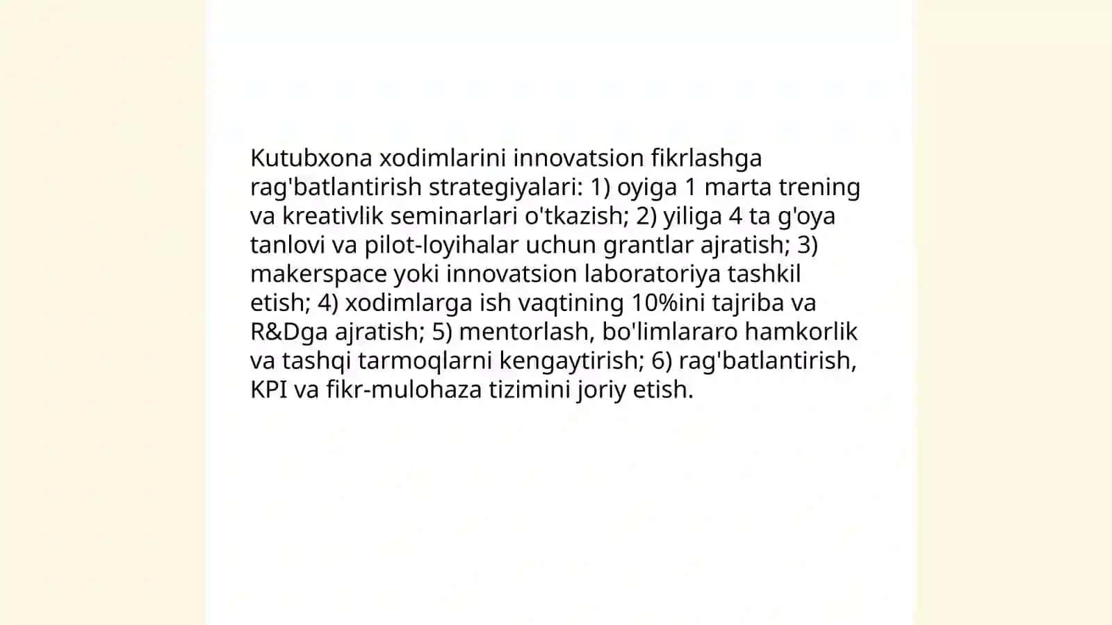 Kutubxona axborot muassasa xodimlarini innovatsion ishlarga jalb etish masalalari 3