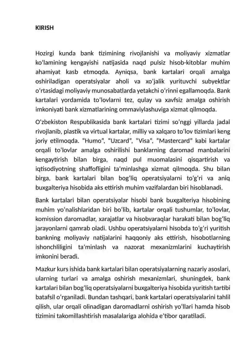 Bank kartalari bilan operatsiyalar va ularning hisobi 3