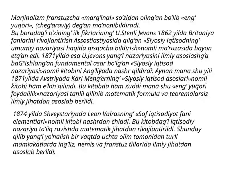 MARJINALIZM TA‟LIMOTI VA NEOKLASSIK IQTISODIY MAKTABLAR 3