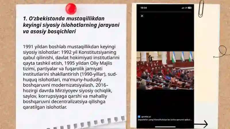 Oʻzbekistonda demokratik fuqorolik jamiyati asoslarining shakilanishi amalga oshirilgan siyosiy islohotlar 3
