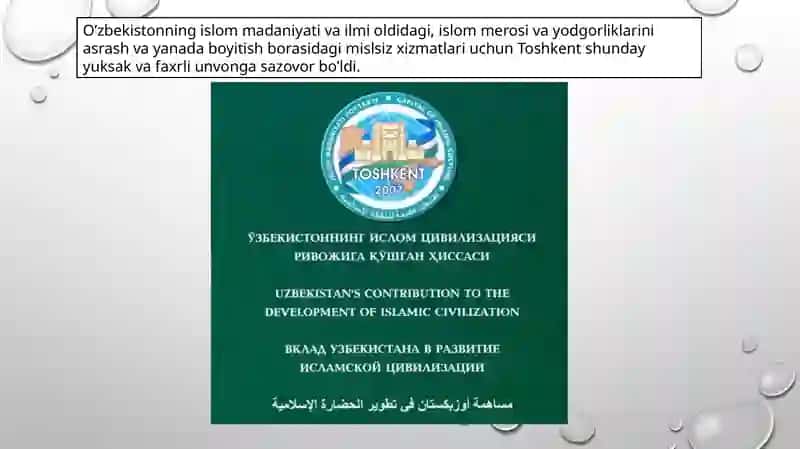 Toshkent – Islom Madaniyatining Poytaxti 3