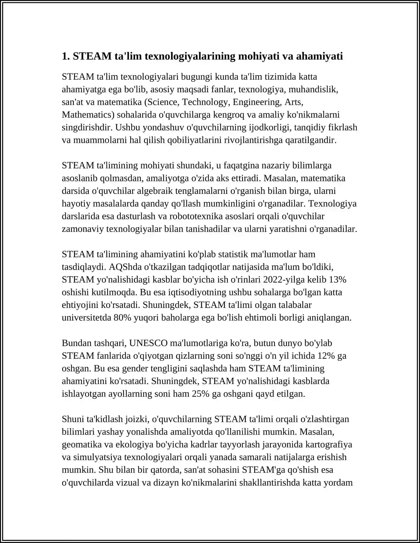 ILK QADAM DAVLAT DASTURIDA MAKTABGACHA YOSHDAGI BOLALARGA STEAM TA'LIM TEXNOLOGIYASIDA TA'LIM TARBIYA BERISH MASALALARI 3