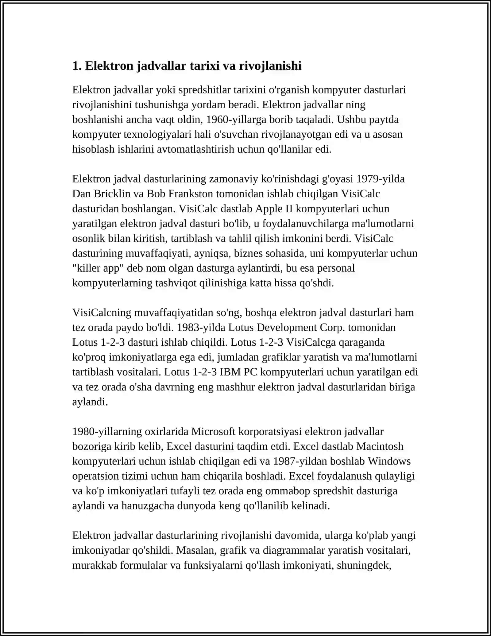 ELEKTRON JADVALLARDAN FOYDALANISH TEXNOLOGIYALARI. ELEKTRON JADVALLAR VA UNING ASOSIY TUSHUNCHALARI 3