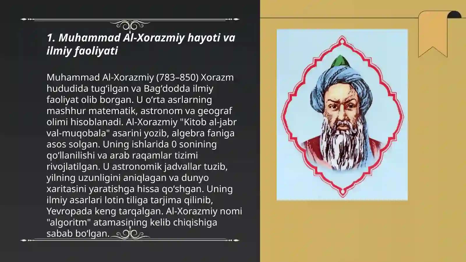 Muhammad Al-Xorazmiy va Ahmad al-Fargʻoniy hayoti va faoliyati 3