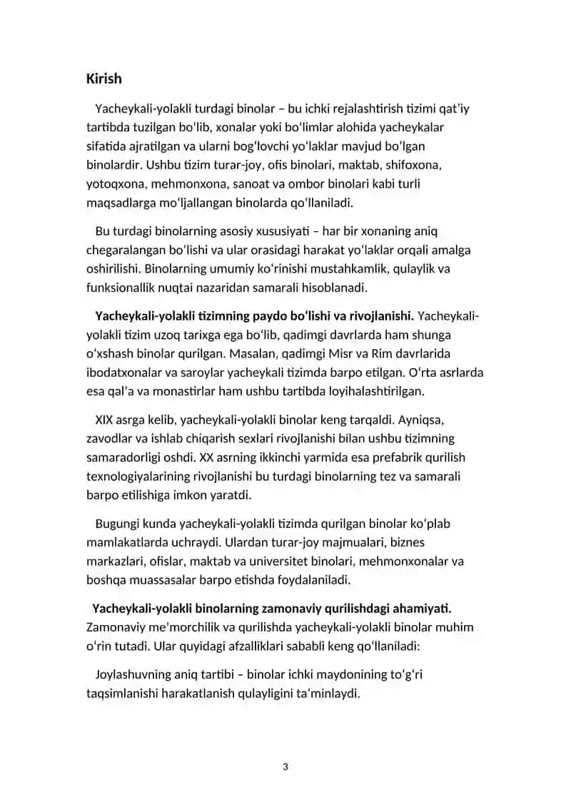 YACHEYKALI YOLAKLI TURDAGI BINOLAR KURULISHI HAQIDA REFERAT 3