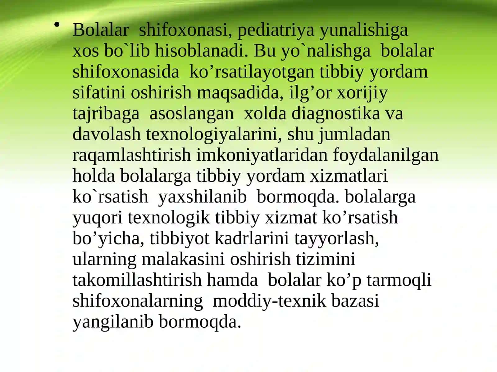 Ko`p tarmoqli bolalar shifoxonasi” mavzusi 3