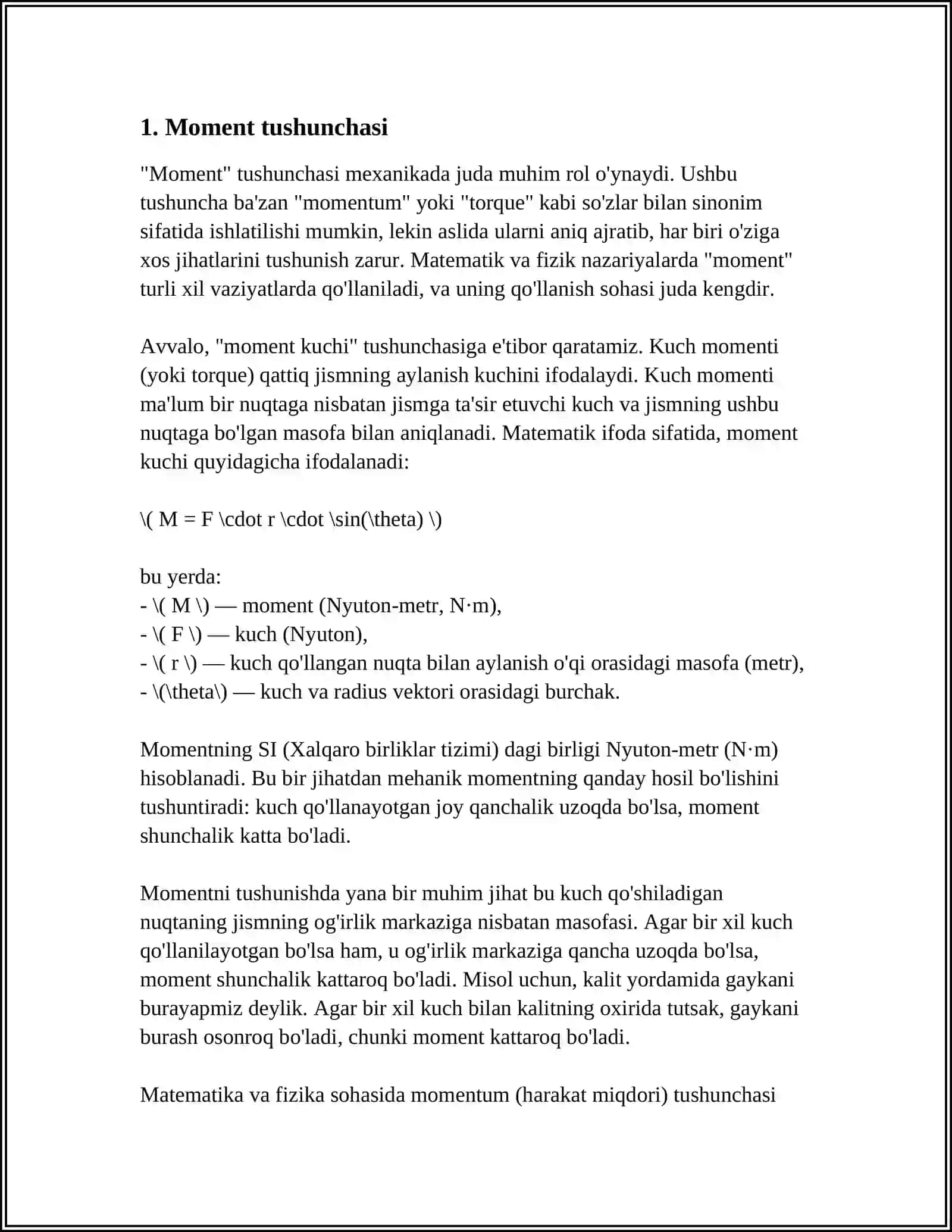 4. YUQORI TARTIBLI BOSHLANG‘ICH MOMENTLARNI QUYI TARTIBLI MOMENTLAR ORQALI IFODALASH 3