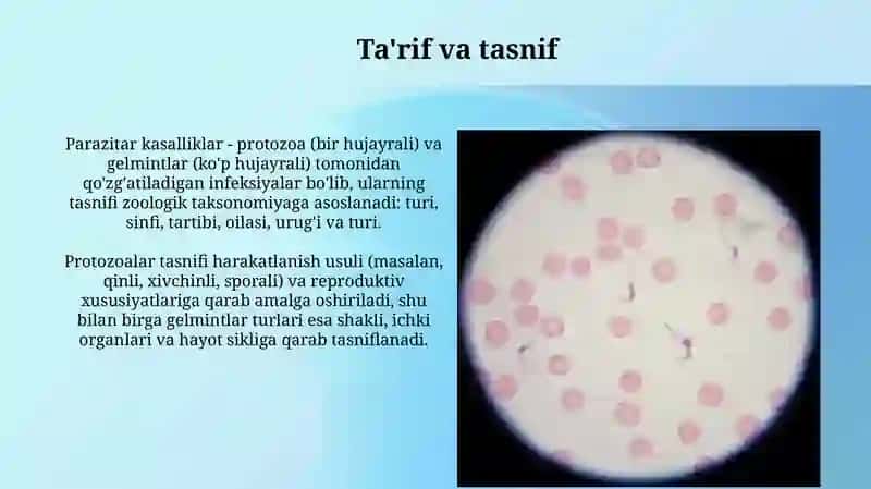 Parazitozlar (sodda jonivorlar va gelmintlar) qo'zg'atuvchi kasalliklar 3