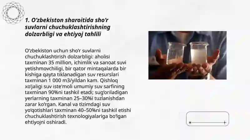 O‘zbekiston sharoitida sho‘r suvlarni chuchuklashtirish g’oyasi 3