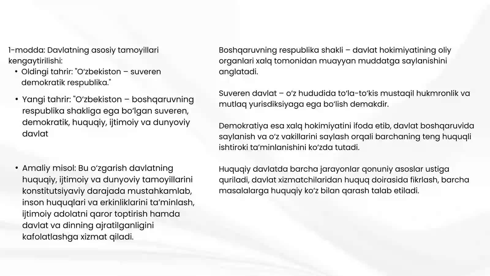 ESKI TAHRIRDAGI O‘ZBEKISTON RESPUBLIKASI KONSTITUTSIYASIGA KIRITILGAN O‘ZGARTIRISH HAMDA QO‘SHIMCHALAR. 3