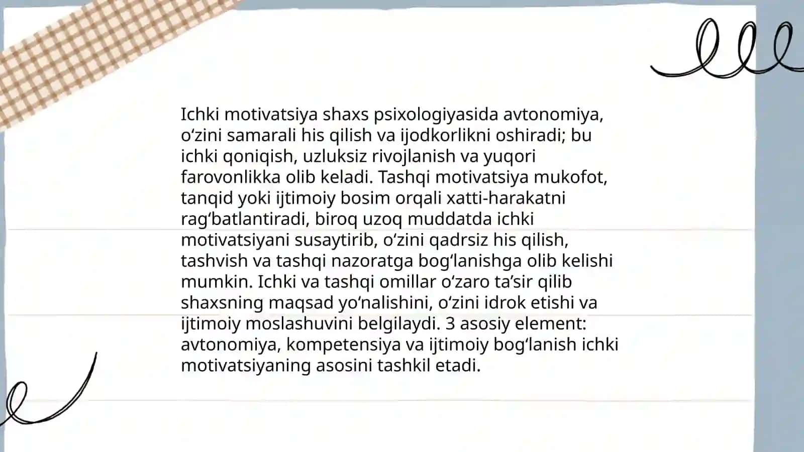 Shaxs psixologiyasi va shaxsiy motivatsiya o’rtasidagi bog’lanish 3