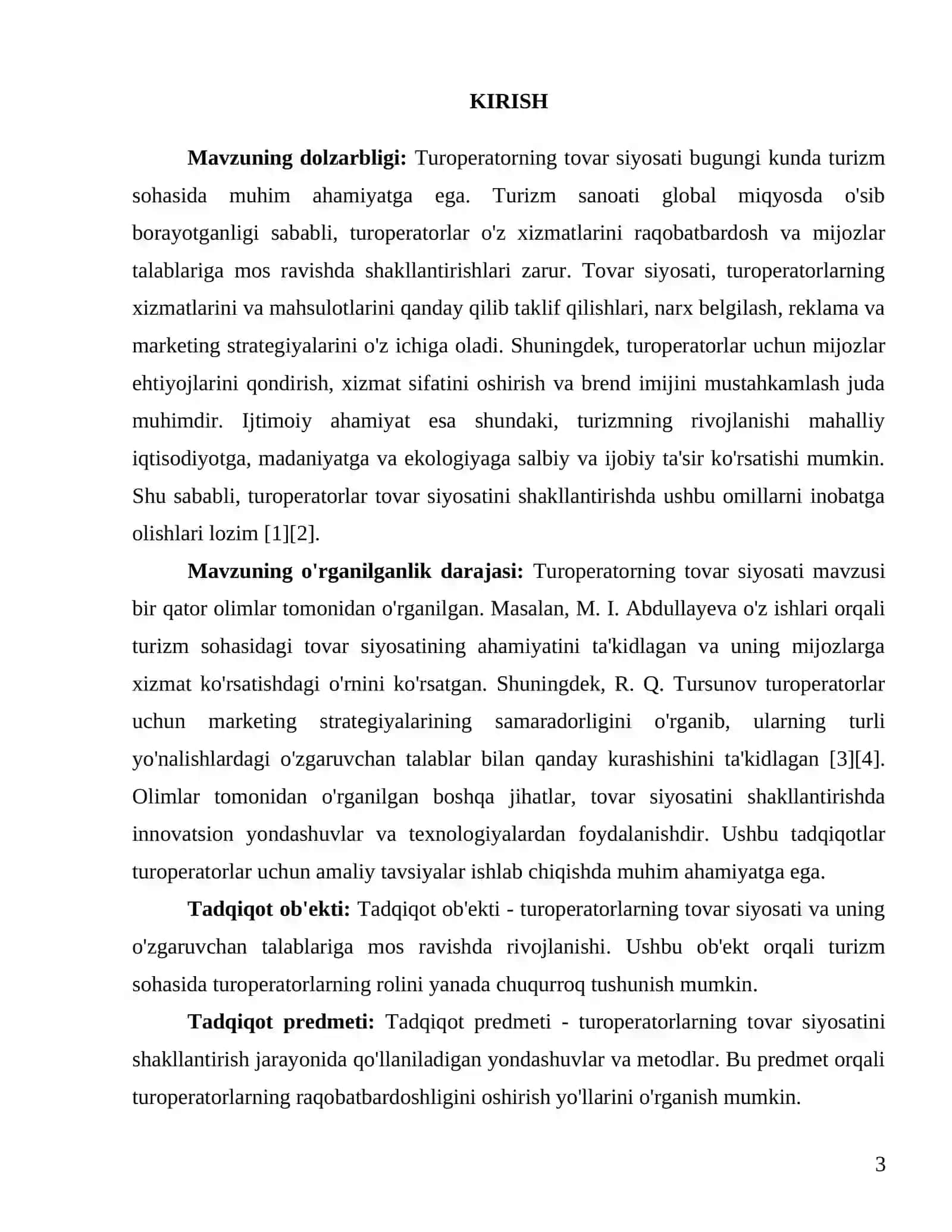 "Turoperatorning tovar siyosatini shakllantirish" 3