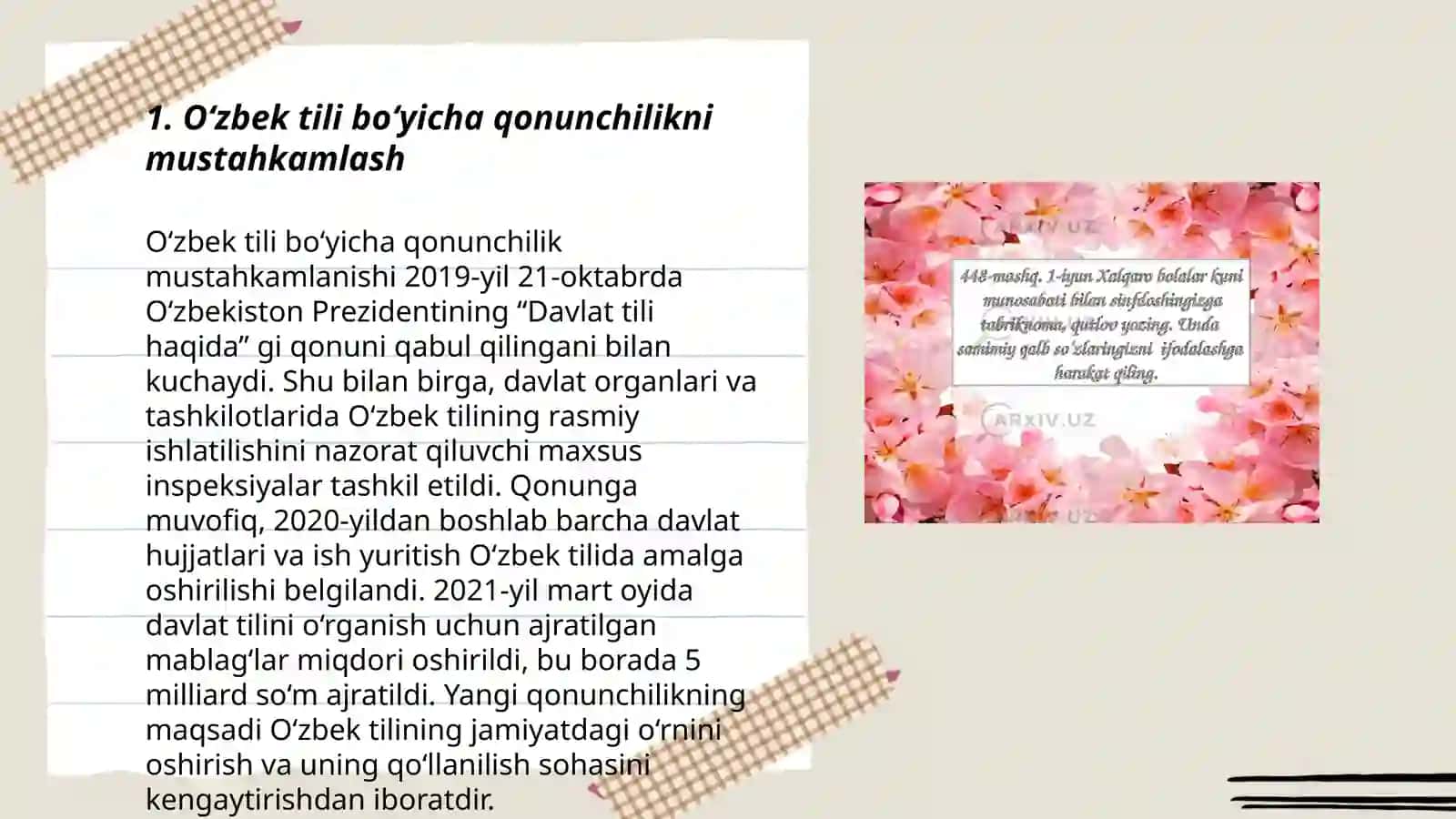 O‘zbek tilini davlat tili sifatidagi nufuzini oshirish bo'yicha ishlar 3