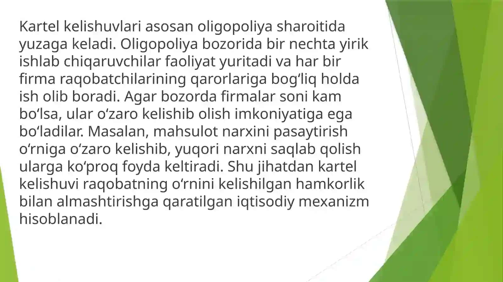 Kartel kelishuvlari va ularning barqarorlik shartlari 3