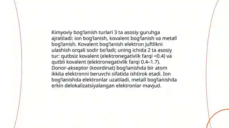 Kimyoviy bog'lanish turlari 3