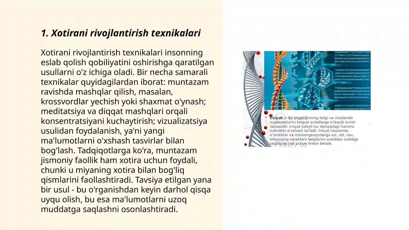 Xotirani oʻqish faoliyatida rivojlanish 3