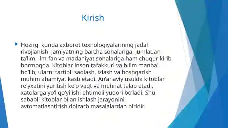 Kitob ro‘yxatini tuzuvchi dastur ilovasini yaratish 3