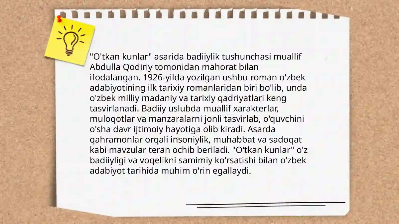 Badiiylik mezonlari va maromlari bo'yicha tahlil ( O'tkan kunlar asari tahlili misolida) 3