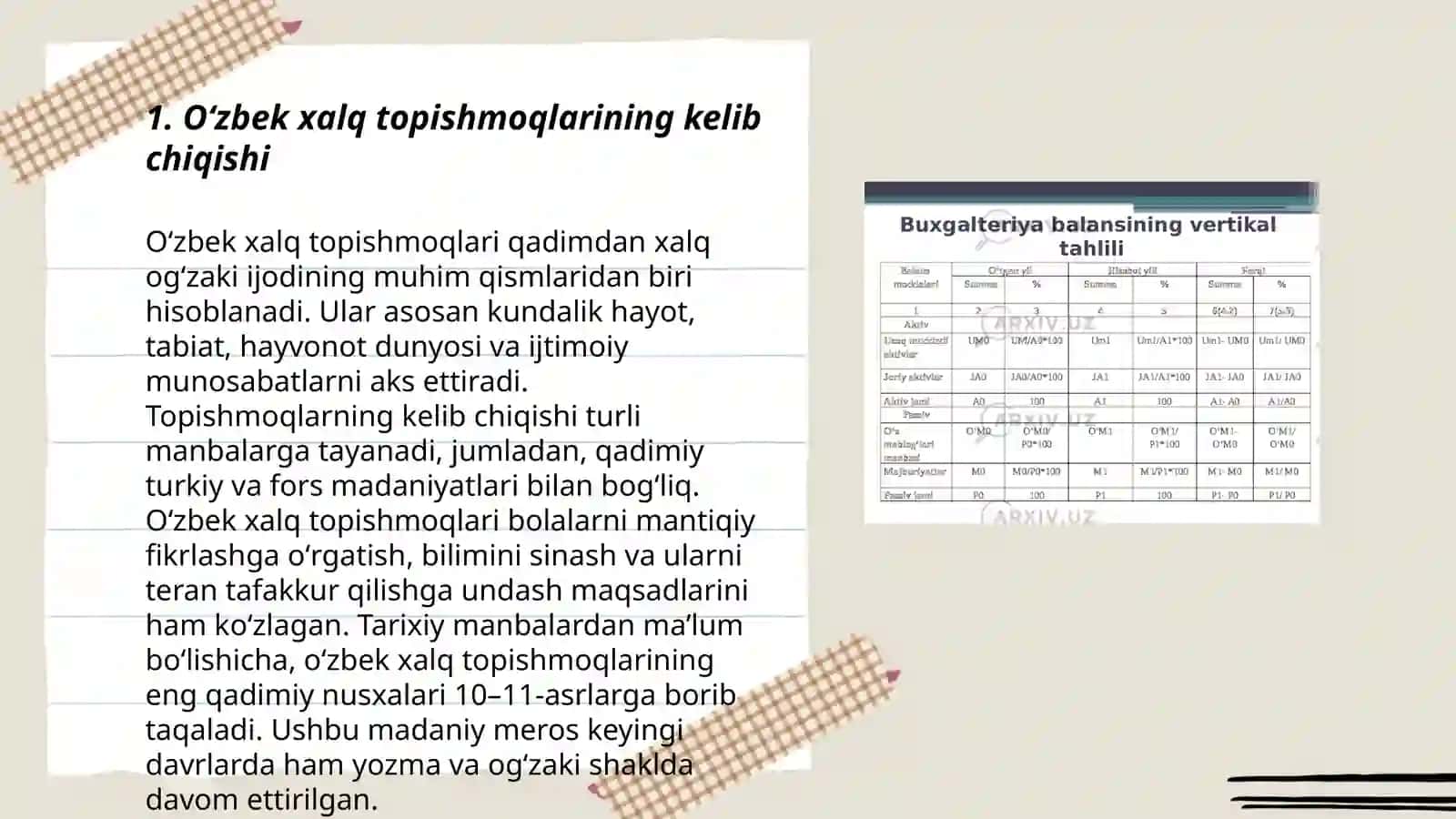 Oʻzbek xalq topishmoqlarini toʻplash va mazmunni sharhlab tahlil qilish 3