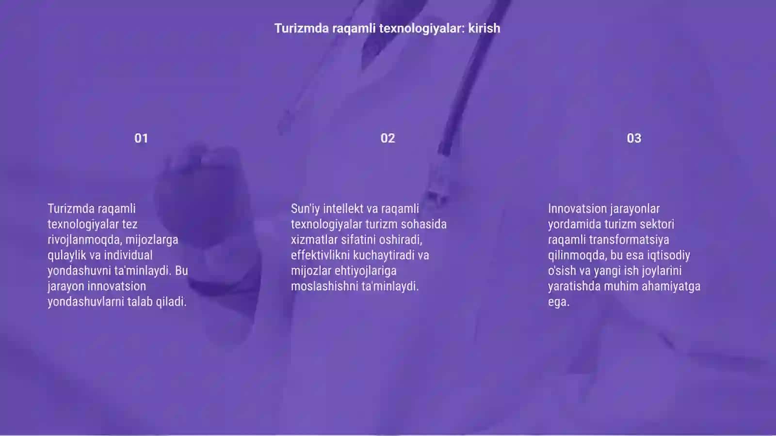 Turizmda raqamli texnologiyalar va sun'iy intelekt innovatsion: jarayon sifatida 3