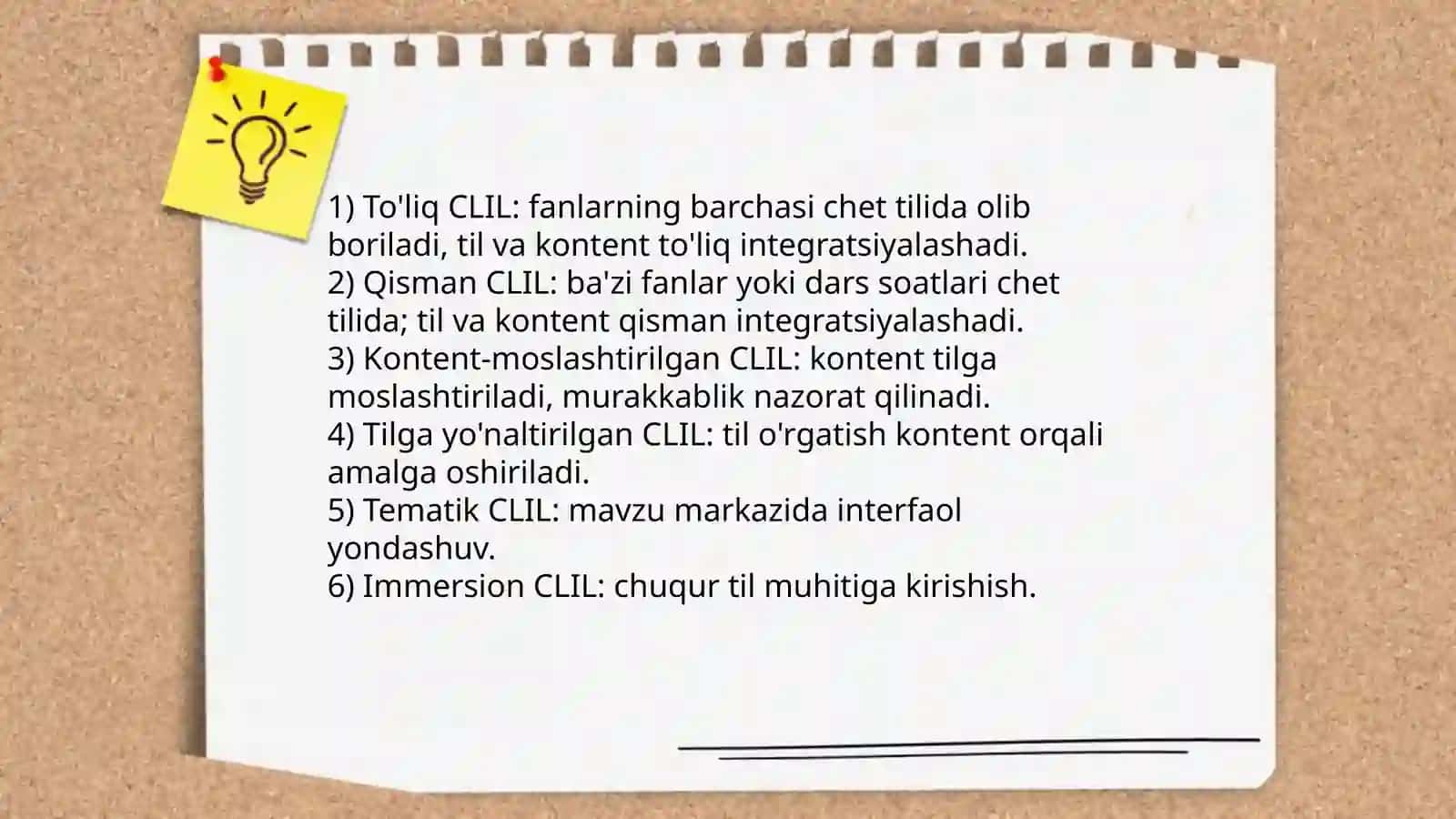 Rameris Verdugo tomonidan ajratilgan CLILning turlari 3