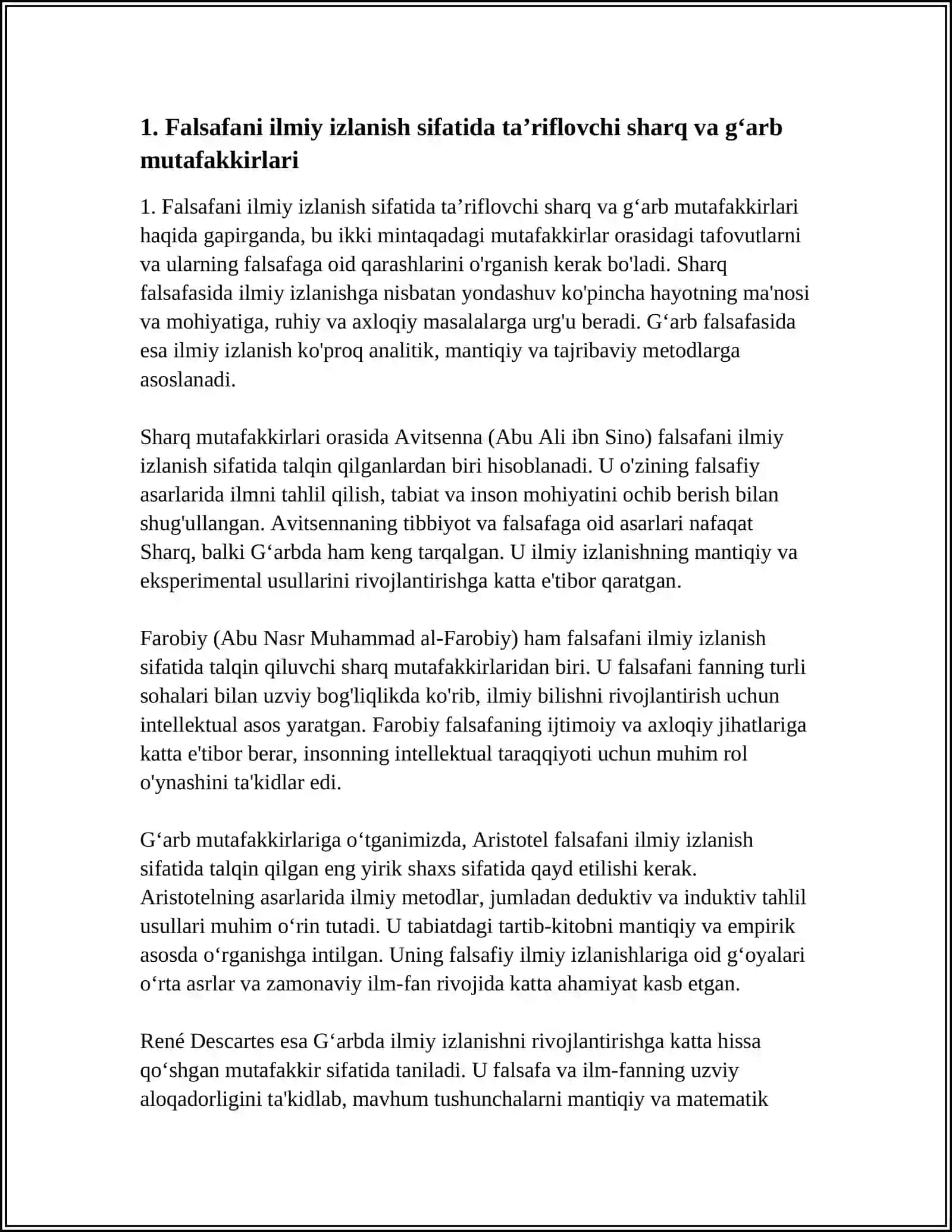 FALSAFANING MOHIYATIGA OID SHARQ VA GʻARB MUTAFAKKIRLARI TAʼRIFLARINI TASNIFLASH 3