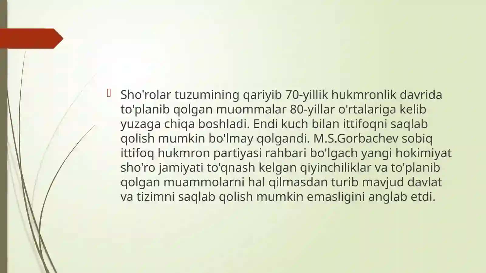 Mustaqil O‘zbekiston Respublikasi tashkil topishining tarixi ahamiyati. O‘zbekistonning o‘ziga xos istiqlol va taraqqiyot yo‘li 3