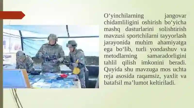 Oʻyinchilarning jangovar chidamliligini oshirish boʻyicha mashq dasturlarini solishtirish 3