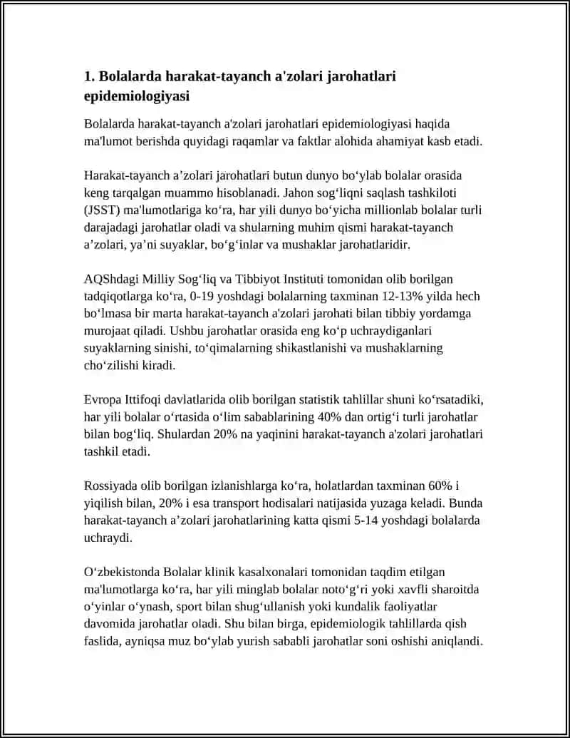 HARAKAT TAYANCH AZOLARI JAROHATLANGAN BOLALAR. HARAKAT TAYANCH AZOLARI JAROHATLARINING KELIB CHIQISHI 3