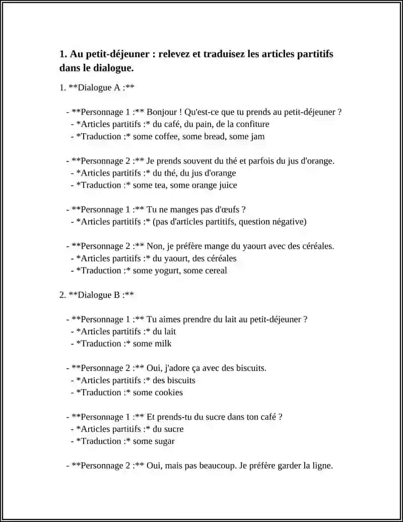 Relevé et traduisez les articles partitifs dans des dialogues de la vie quotidienne 3