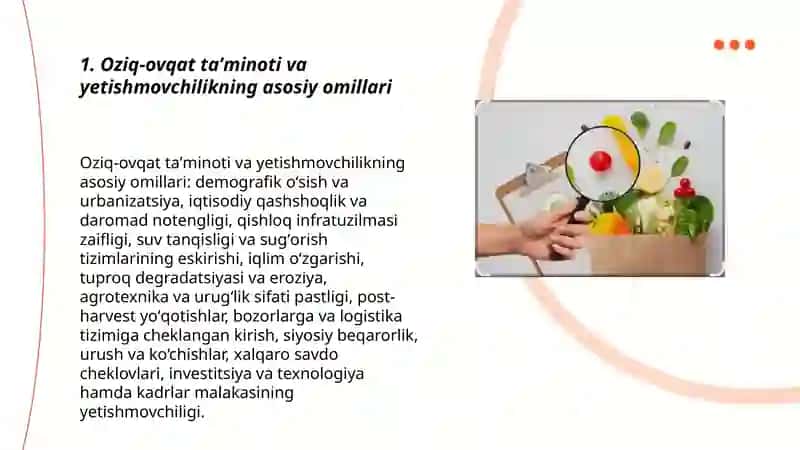 Oziq-ovqat muammolari, ularni paydo boʻlish omillari va bartaraf etish yoʻllarini tahlil qilish 3