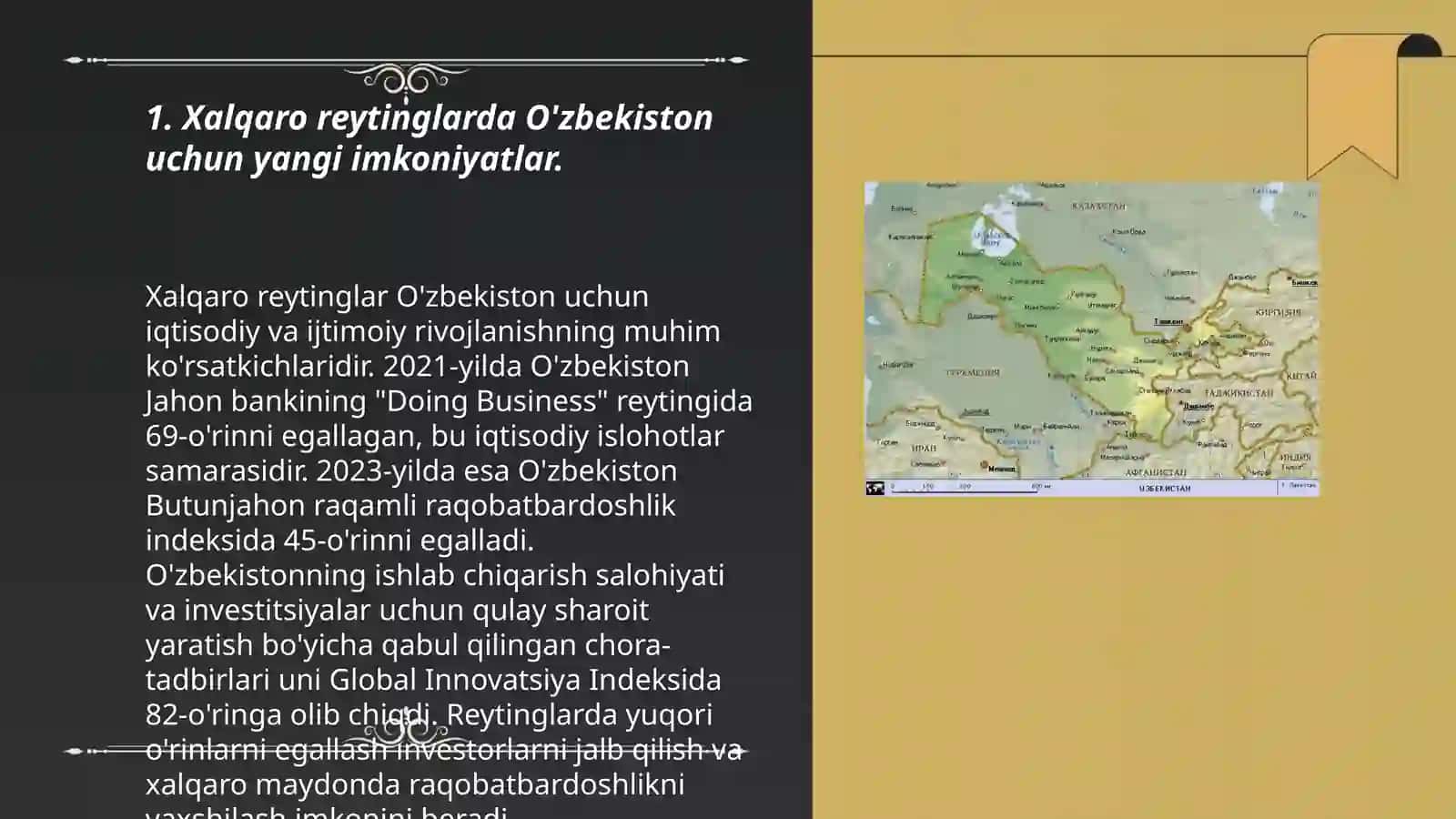 Yangi O'zbekistoj ijtimoiy-siyosiy, iqtisodiy va ma'naviy hayotida ro'y berayotgan o'zgarishlarning xalqaro reyting va indekslarda aks etishi 3