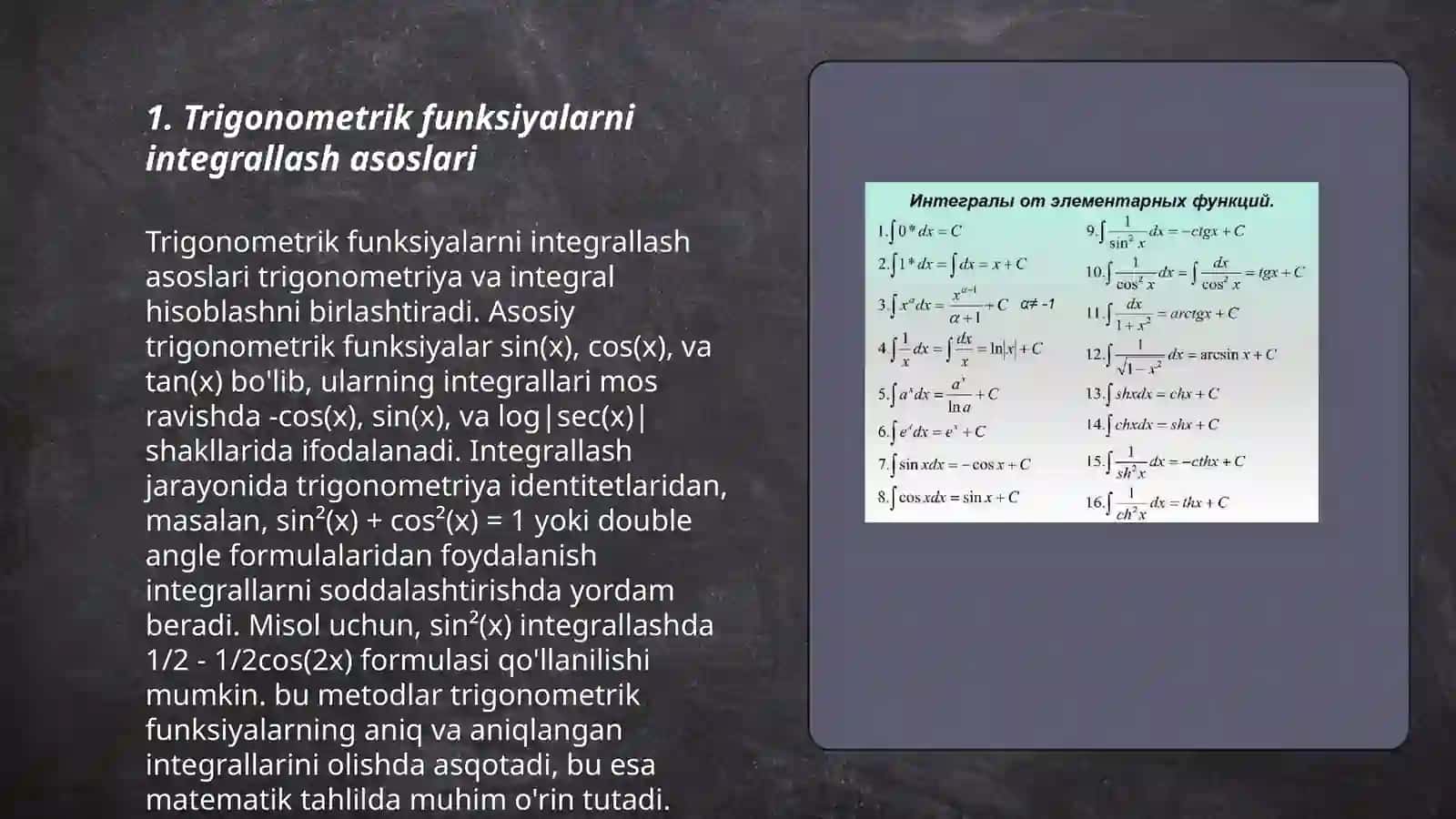 Trigonometrik funksiyalarni integrallash asoslari 3