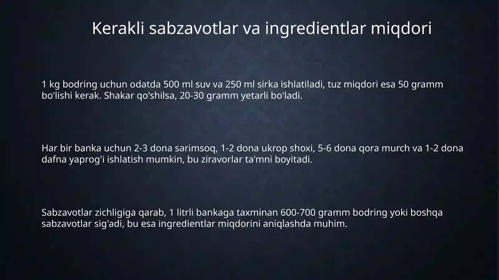 Sabzavotlarni tuzlash uchun zarur xomashyo 3