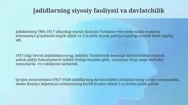 Jadidlar milliy o'zlik istiqlol va davlat chilik g'oyalari 3