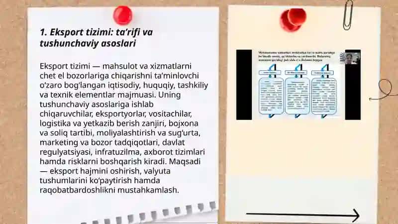 Eksport tizimlari tushunchasi asosiy xossalari asosiy komponentlar va ularning turlari 3