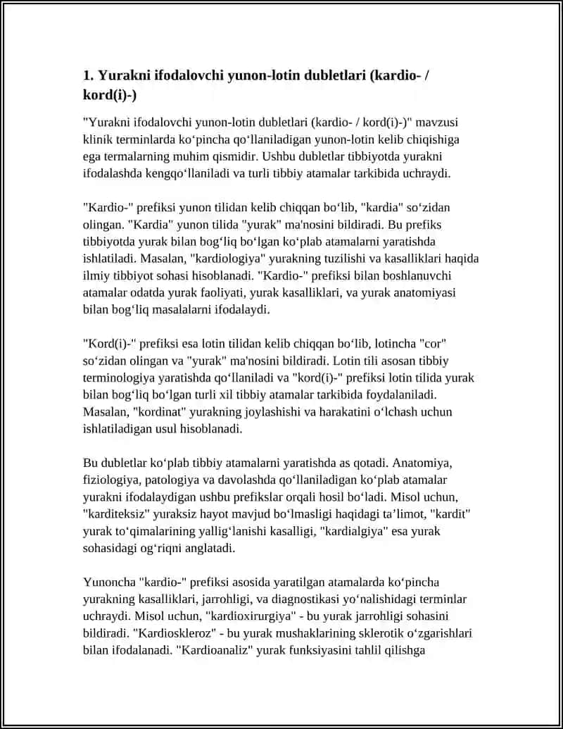 KLINIK TERMINLAR YASOVCHI ATAMA ELEMENTLAR A'ZO VA BOSH QISMLARINI IFODALOVCHI YUNON-LOTIN DUBLETLARI 3