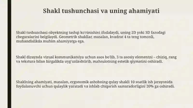 Shakl tushunchasi. Shaklning asosiy usullari. Shakllashning mavjud usullari 3