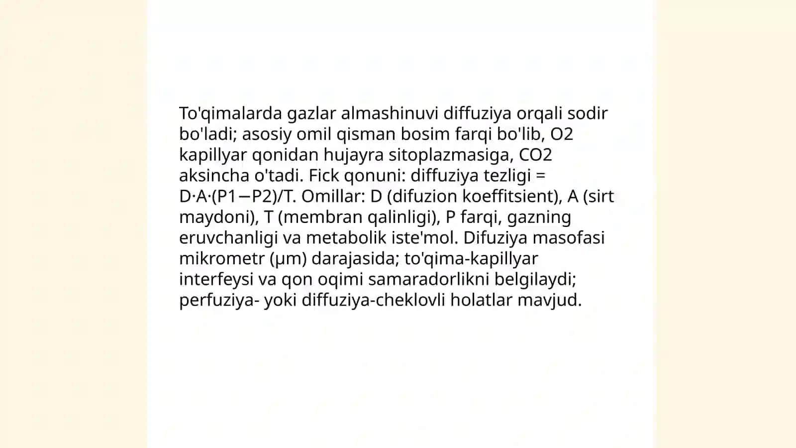 To'qimalarda gazlar almashinuvini va gazlarning qonda tashilishi 3