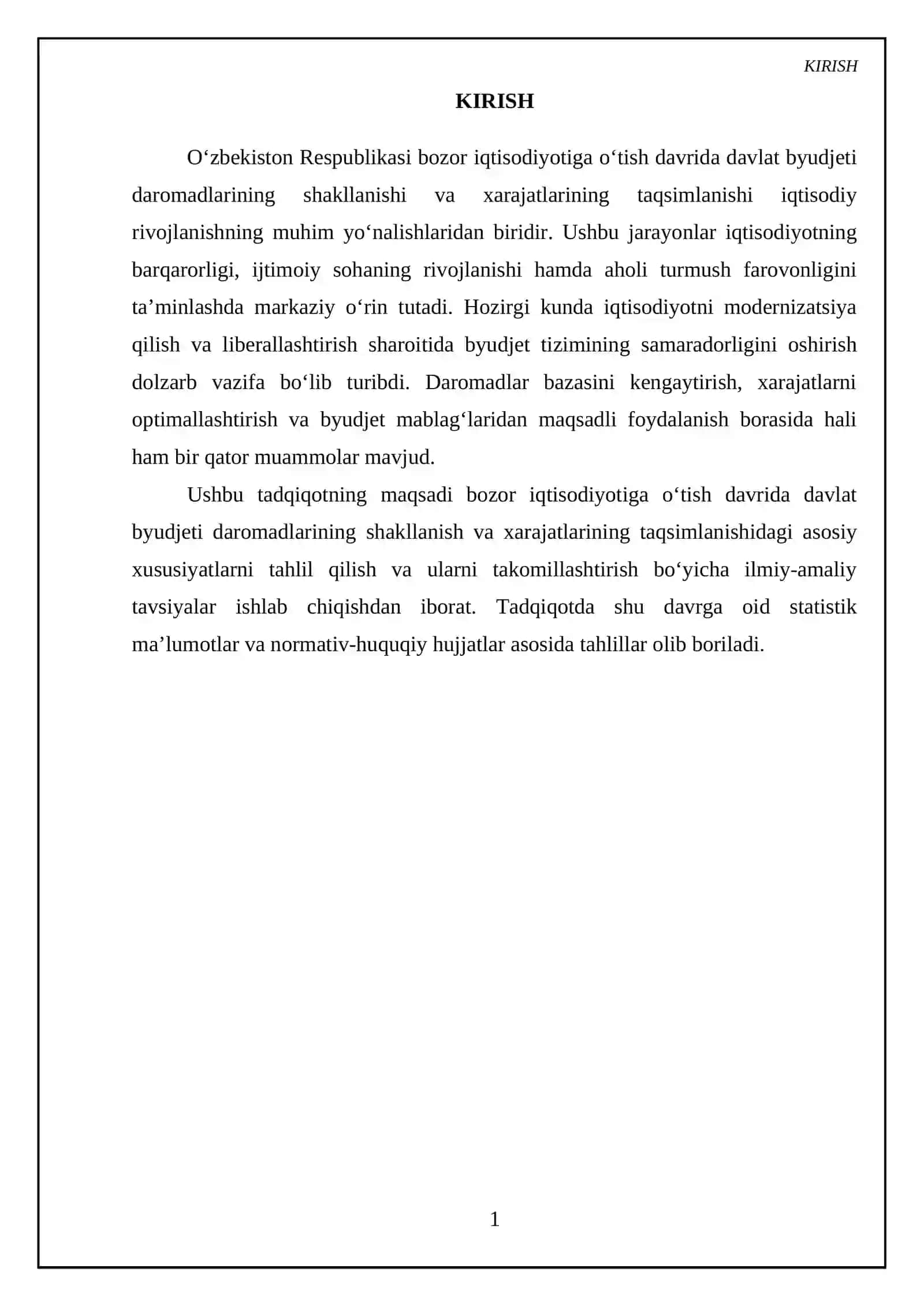 Bozor iqtisodiyotida oʻtish davrida davlat byudjeti daromadlarining shakllanish va xarajatlarining taqsimlanish xususiyatlari 3